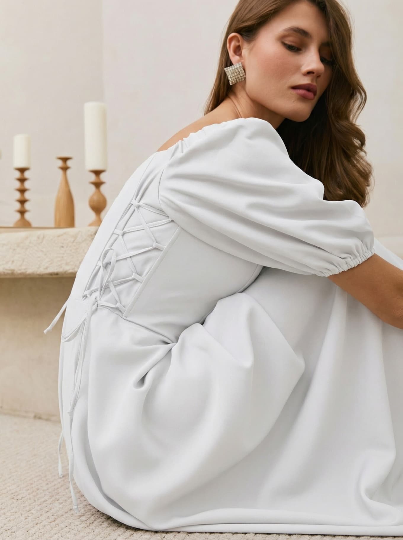 Платье вечернее миди со спущенными плечами с чашечками — 6