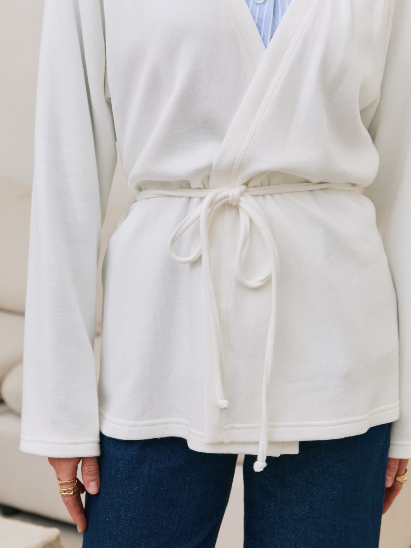 Кардиган халат с поясом на запах укороченный кимоно — 5