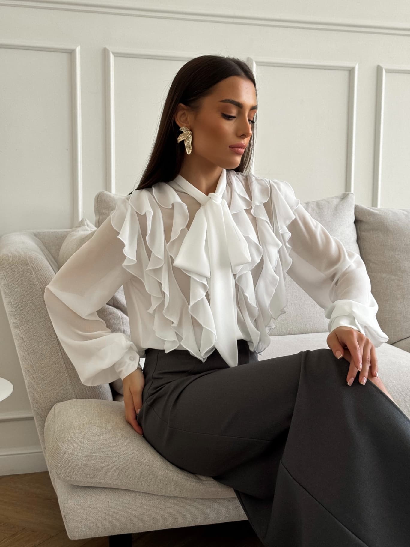 Блузка шифоновая с воланами праздничная - image 3