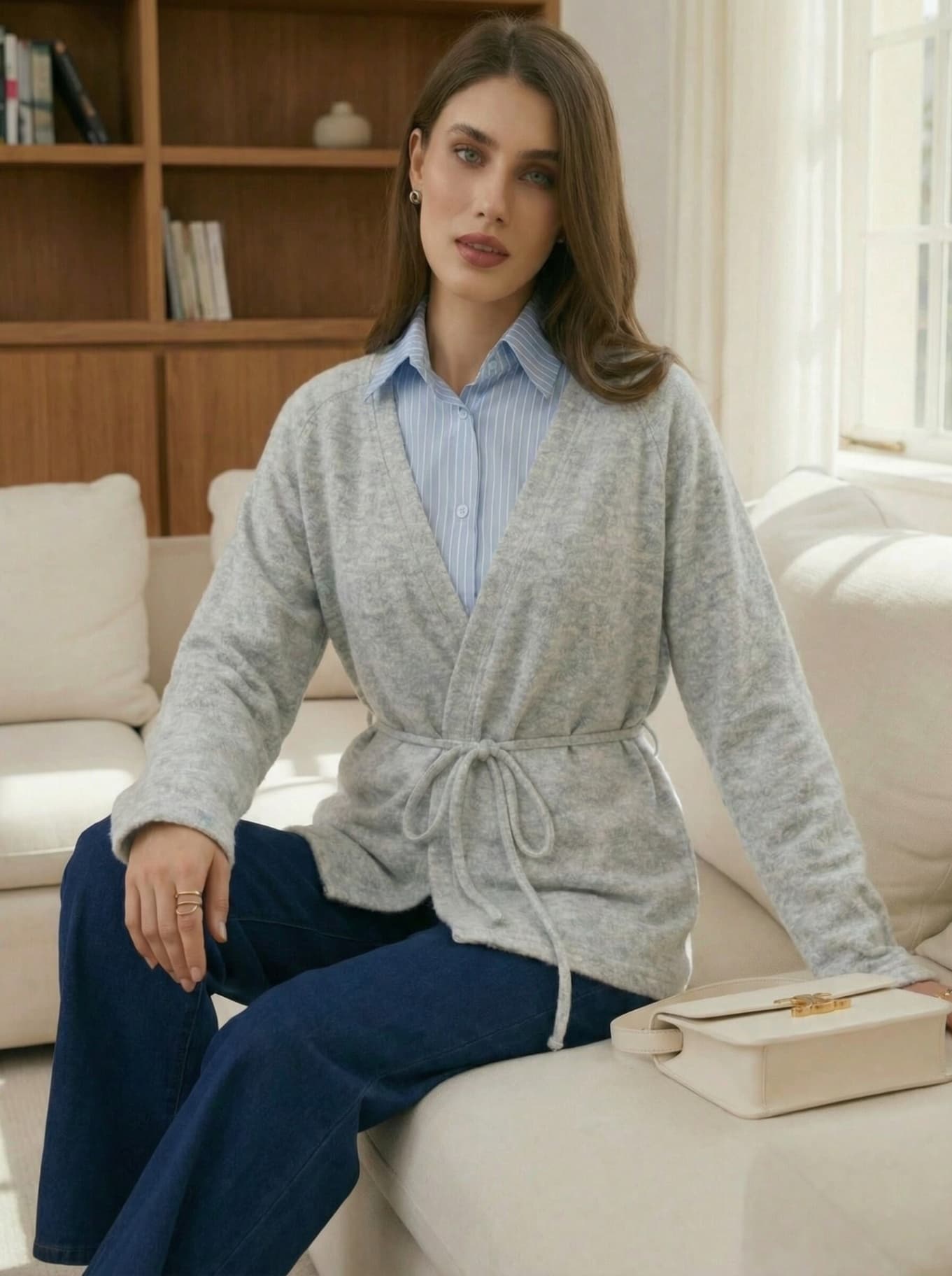 Кардиган халат с поясом на запах укороченный кимоно