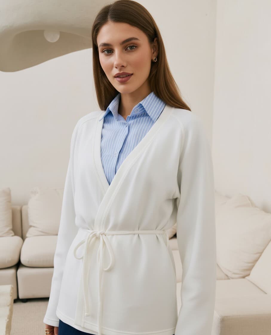 Кардиган халат с поясом на запах укороченный кимоно — 8