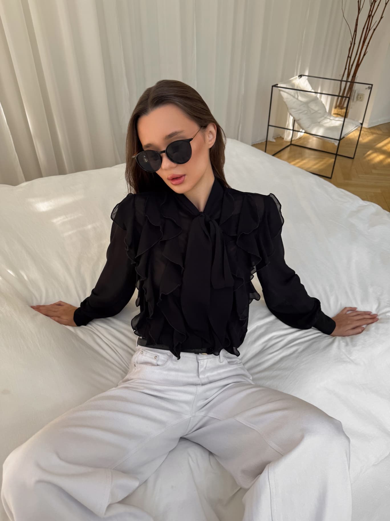 Блузка шифоновая с воланами нарядная - 3