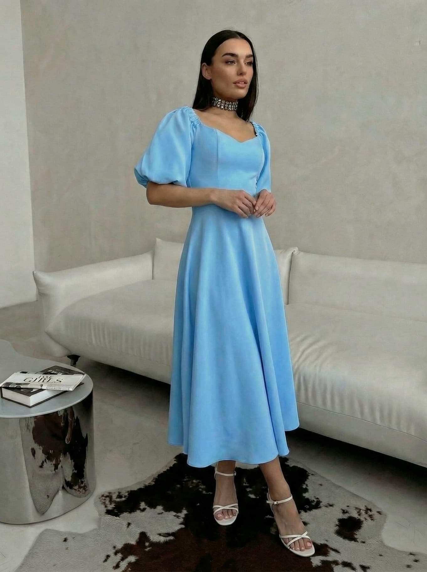 Платье вечернее миди со спущенными плечами с чашечками — 7