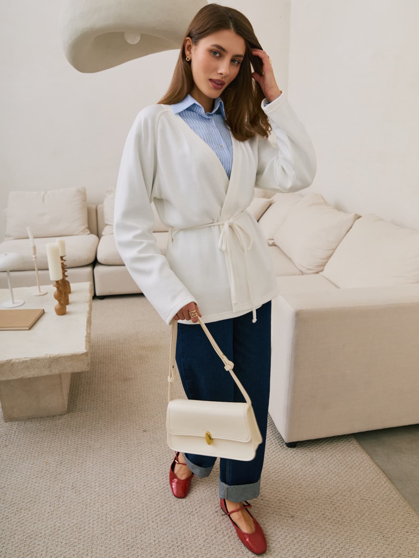 Кардиган халат с поясом на запах укороченный кимоно — 4