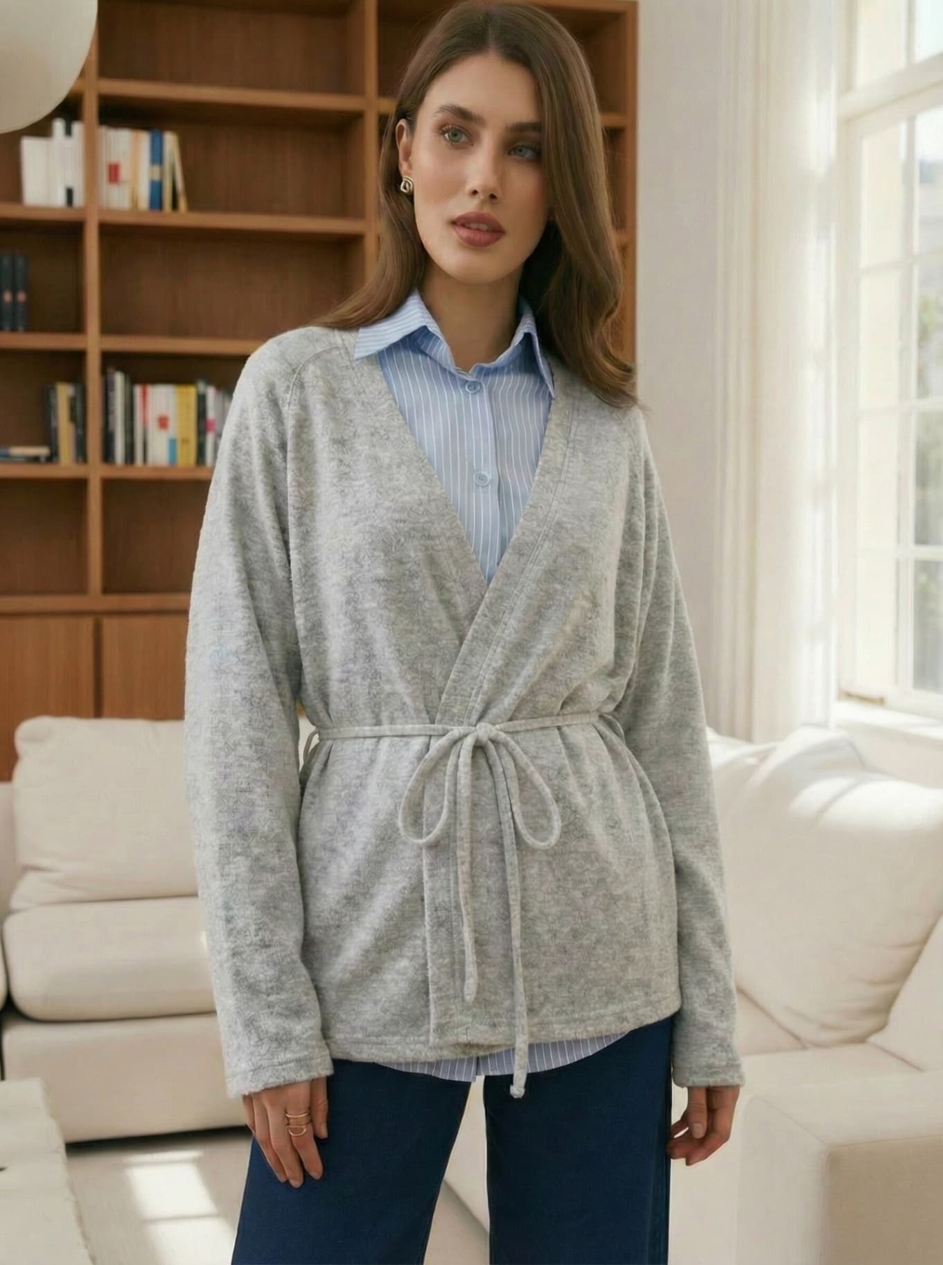 Кардиган халат с поясом на запах укороченный кимоно — 7