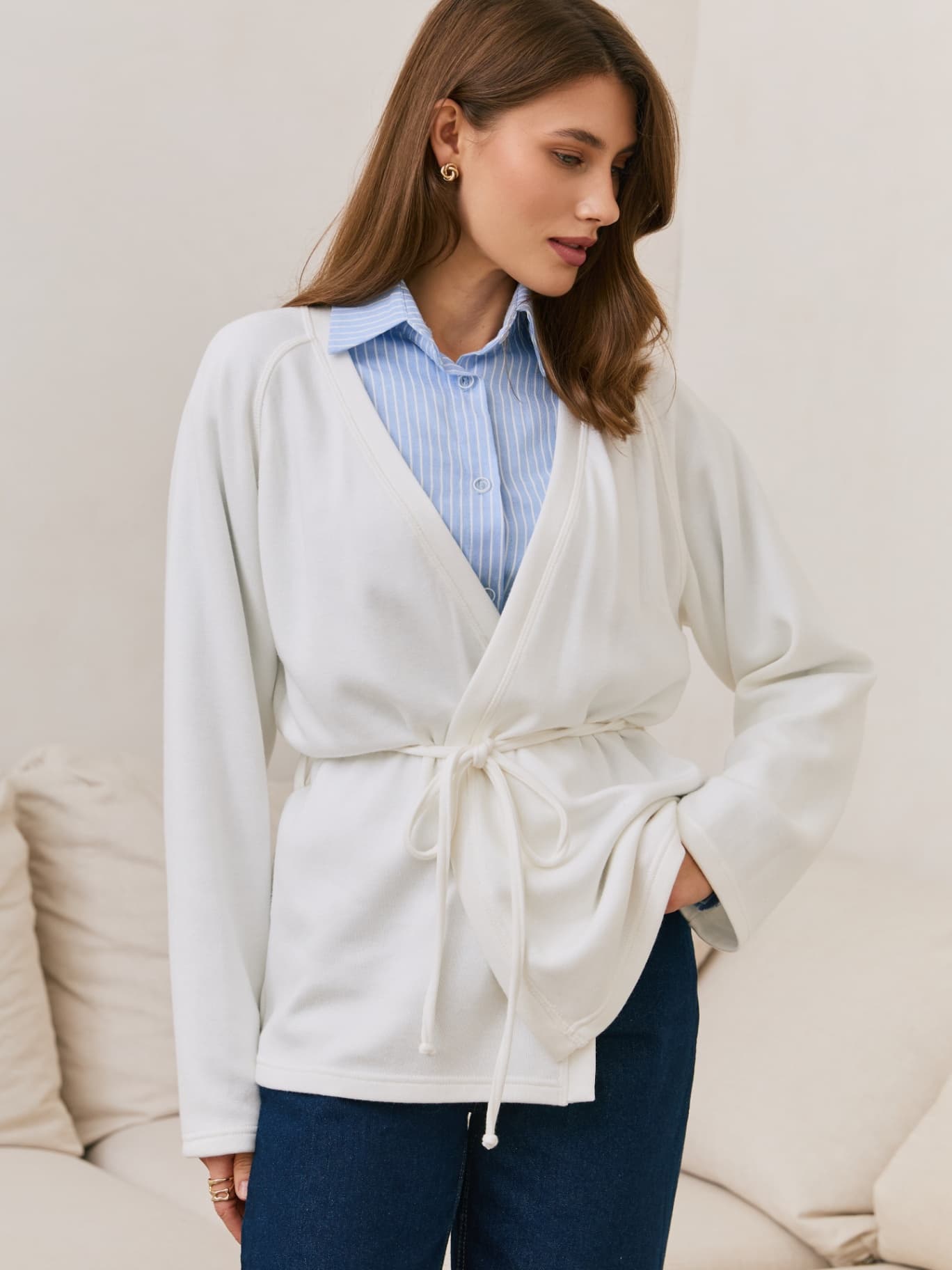 Кардиган халат с поясом на запах укороченный кимоно - image 2