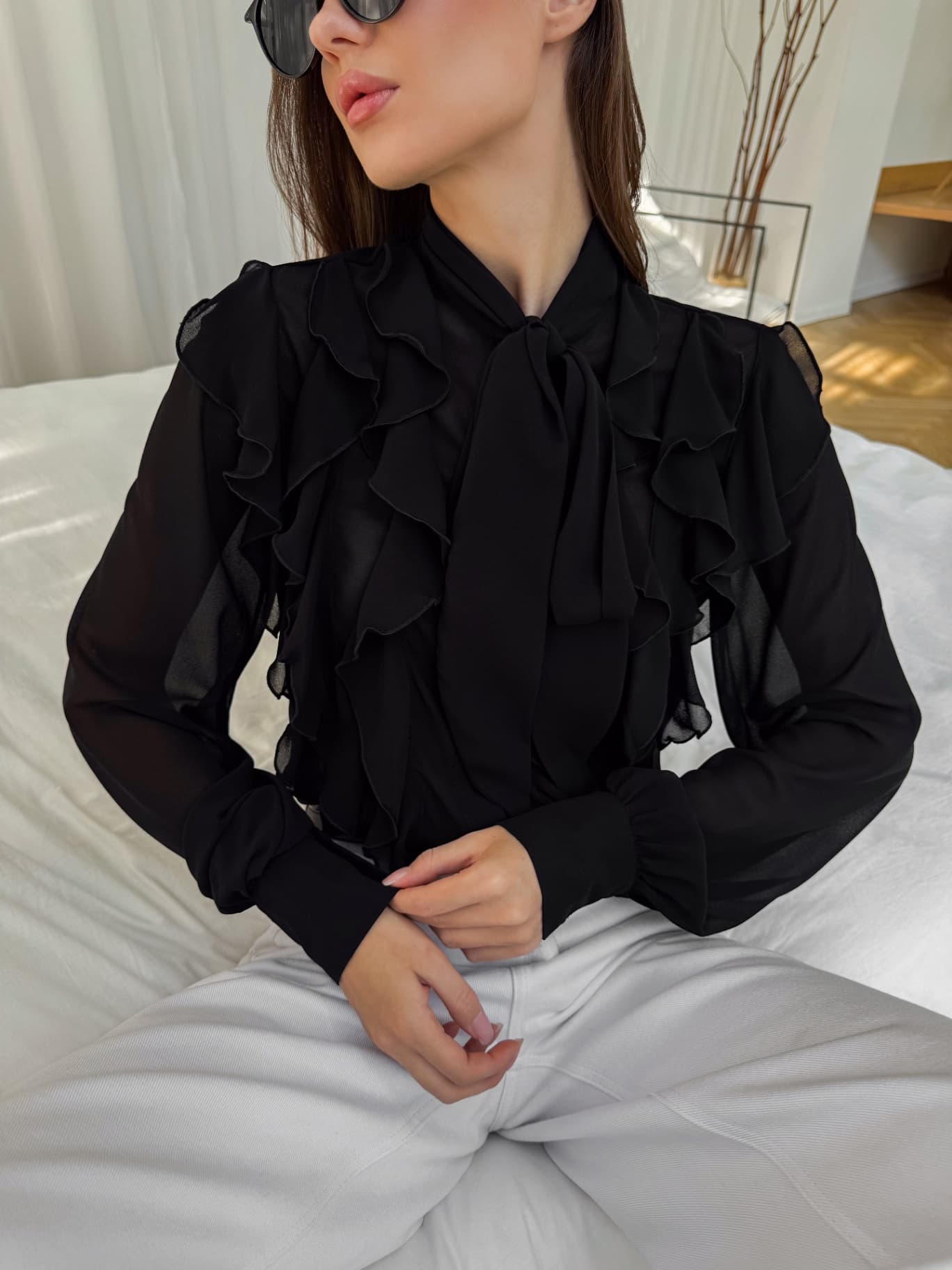 Блузка шифоновая с воланами нарядная - 6