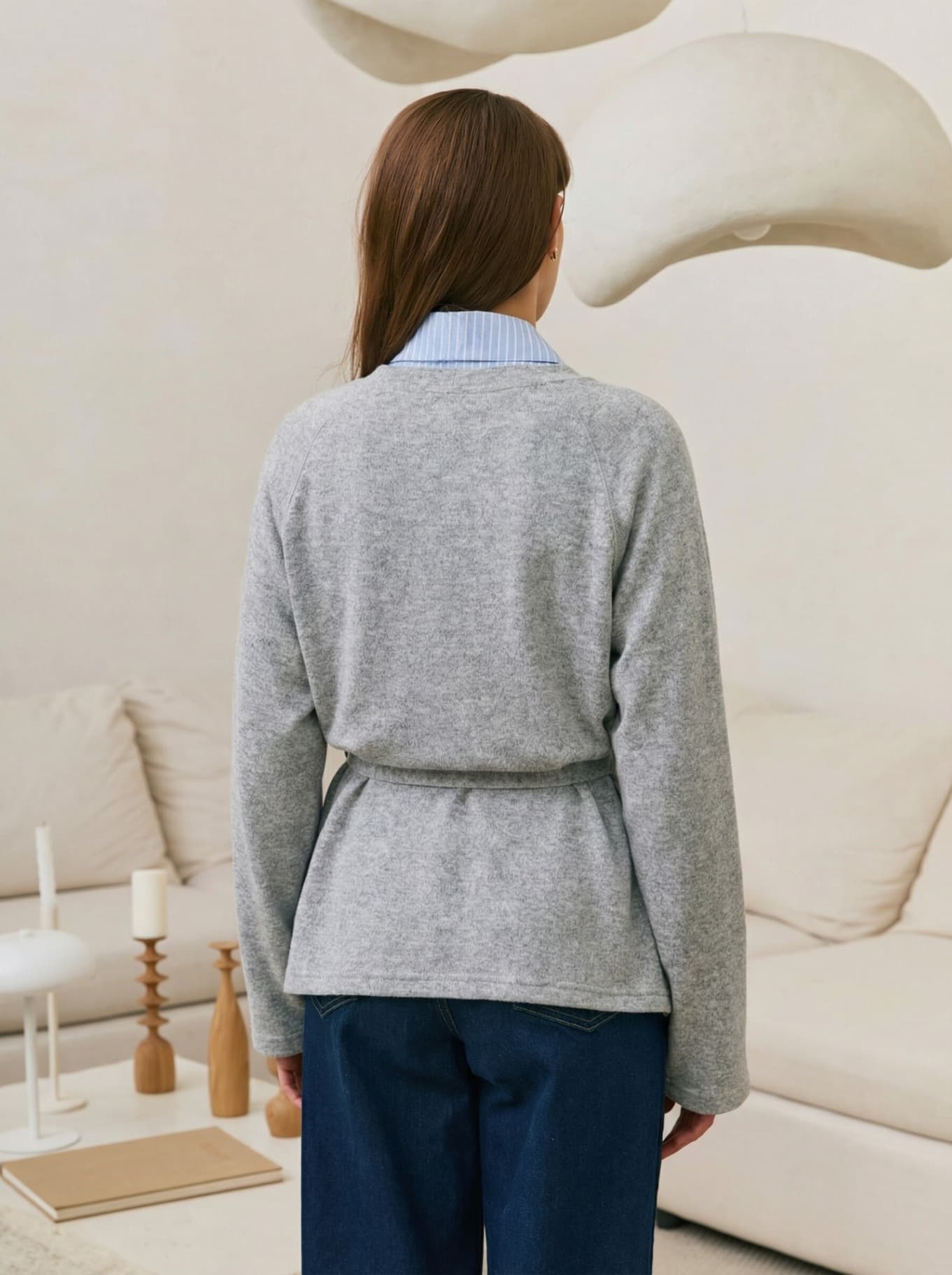 Кардиган халат с поясом на запах укороченный кимоно — 3