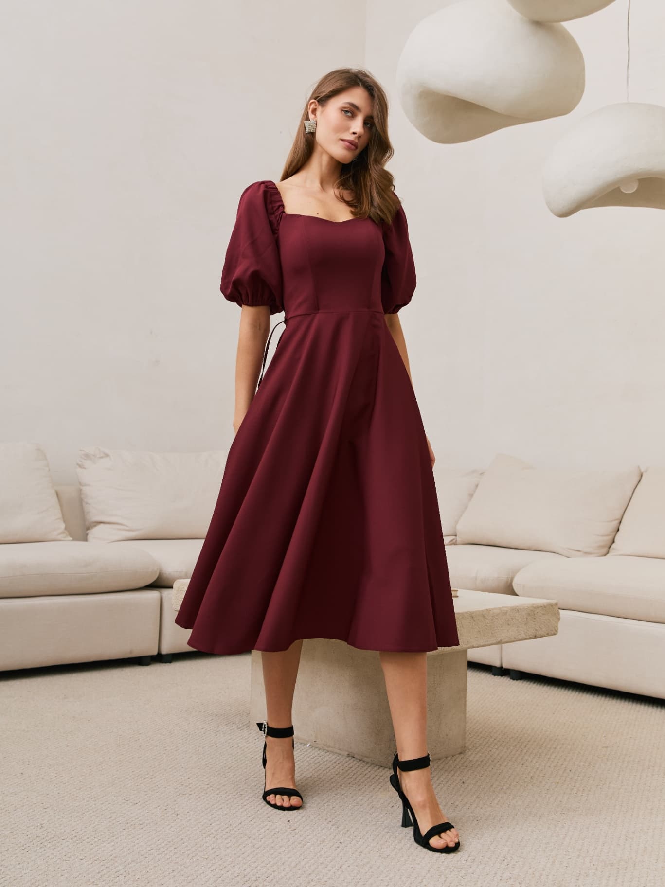 Платье вечернее миди со спущенными плечами с чашечками — 6