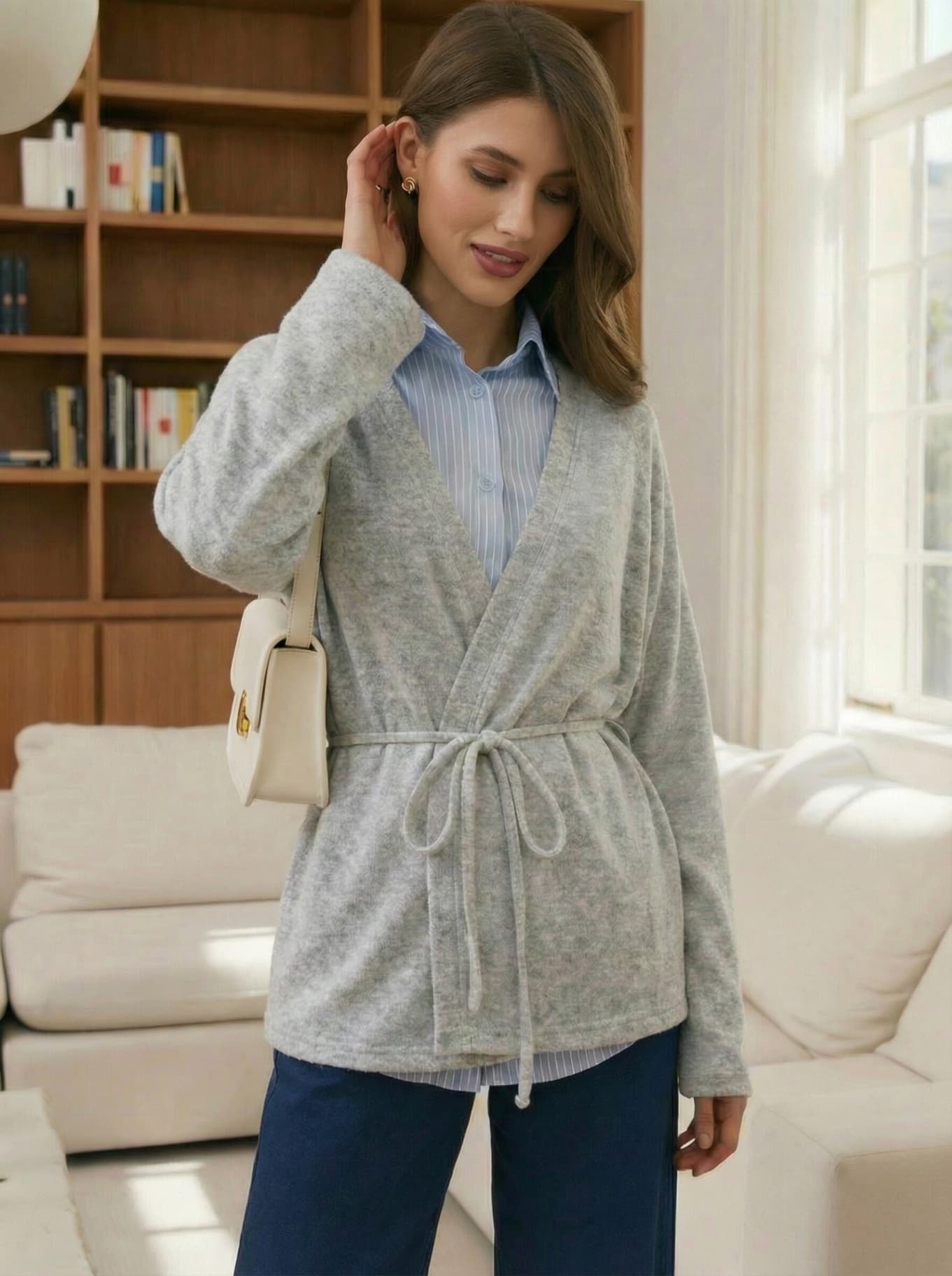 Кардиган халат с поясом на запах укороченный кимоно - image 2