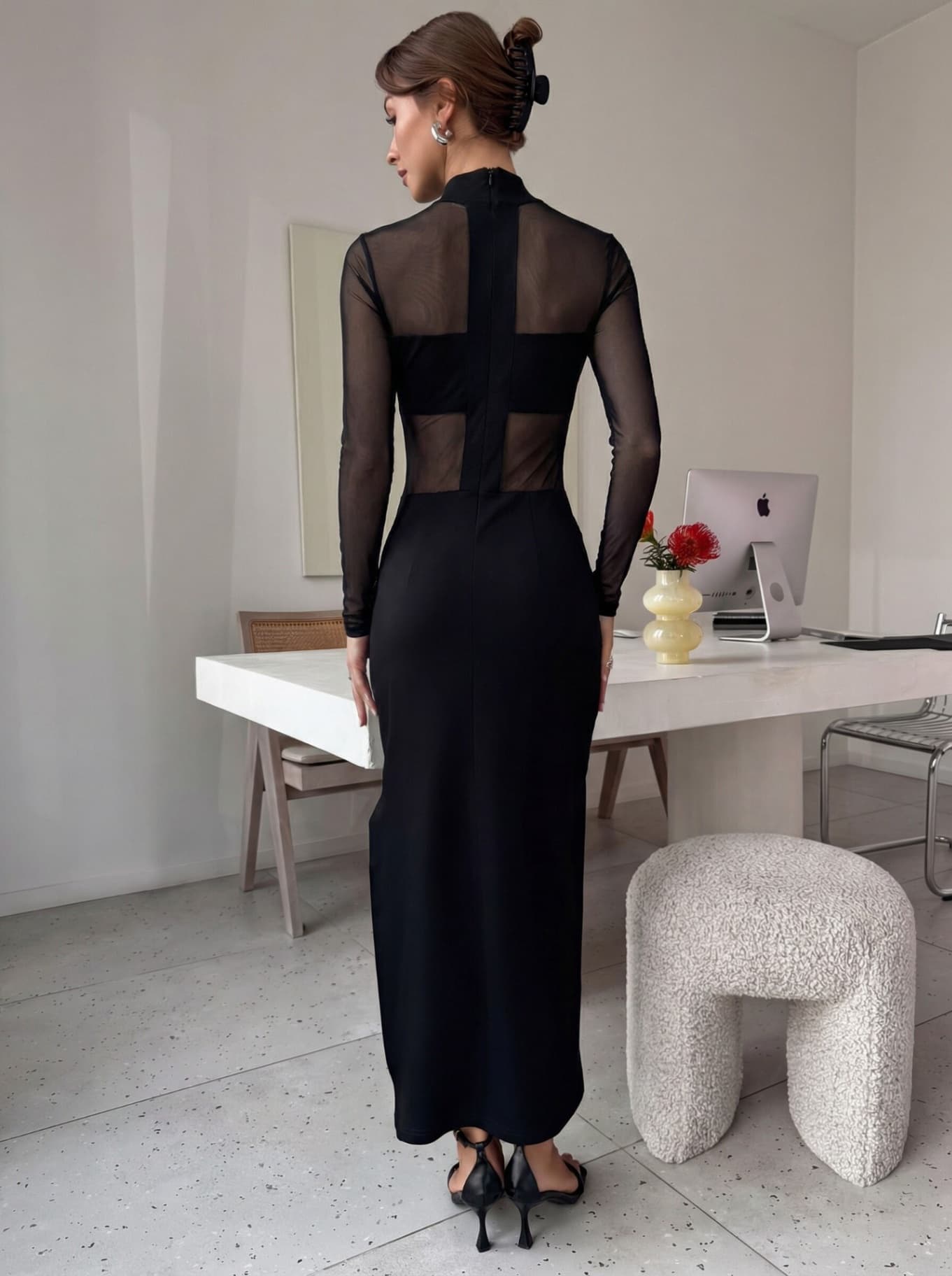 Платье сетка праздничное с разрезом миди вечернее - image 5